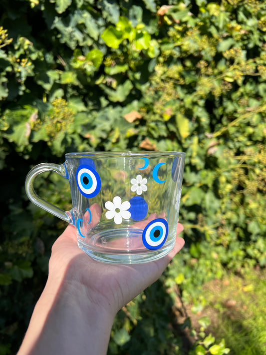 Evil eye glass mug